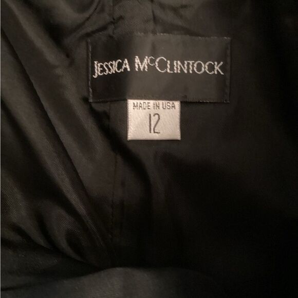 VINTAGE JESSICA McCLINTOCK SIZE 12 METALLIC GRAY SOUTACHE STRAPLESS MINI DRESS - Picture 6 of 8